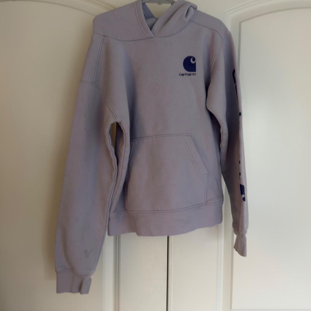 Carhartt Kids XS 7 Lavender Purple Graphic Logo Sleeve Hooded Sweatshirt Hoodie